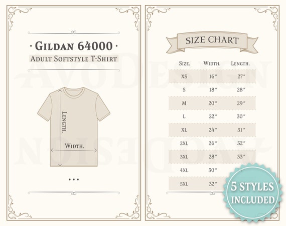 Gildan 64000 Shirt Size Chart, Adult Softstyle T-shirt Size Guide, Unisex  Basic Short Sleeve Tee, Imperial Size Guide, Size Chart in US 