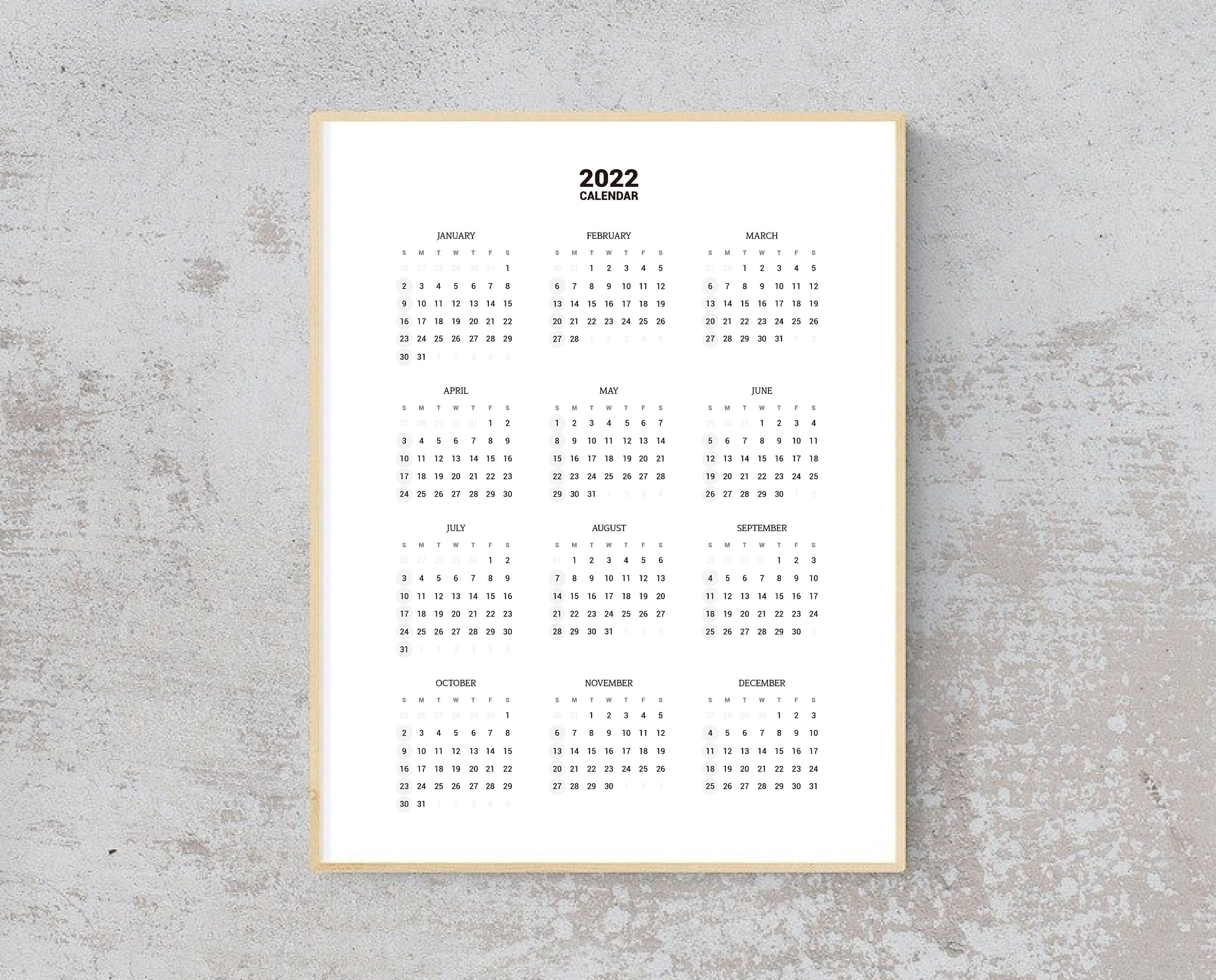 2022 printable calendar annual l 3 vertical types a4 us etsy