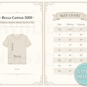 Bella Canvas 3001 T-shirt Size Chart, Unisex Jersey Short Sleeve Tee Size Guide, Bella+Canvas 3001 Unisex Jersey tshirt, Imperial Size Guide