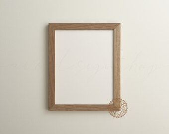 8X10 Vertical Light Wood frame mockup, 4X5 ratio Wooden Vertical poster frame mockup template, Mockup for 8X10 art print, Simple white wall