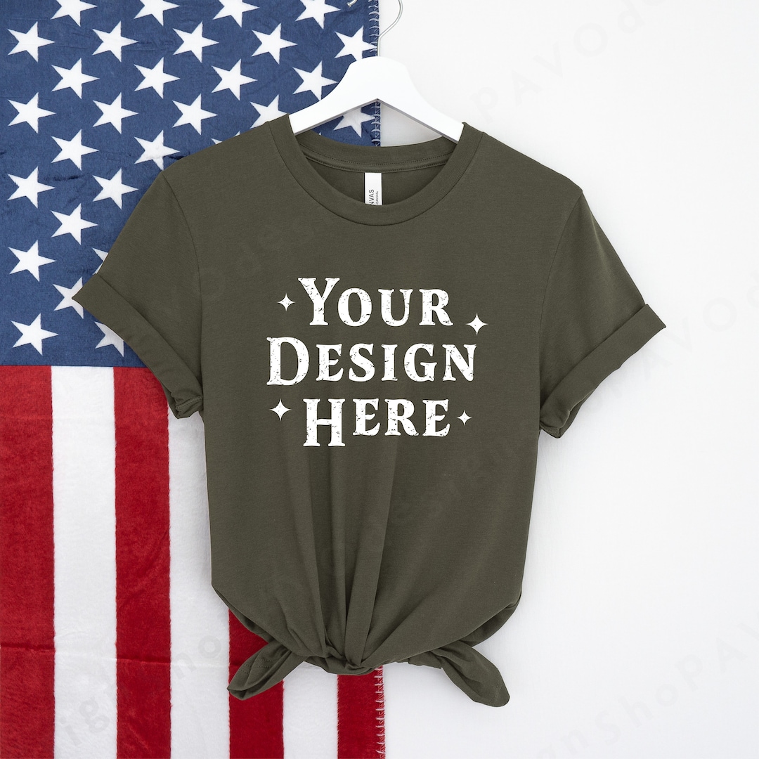 Army Bella Canvas 3001 T-shirt American Flag Mockup, 4th of July Mock ...