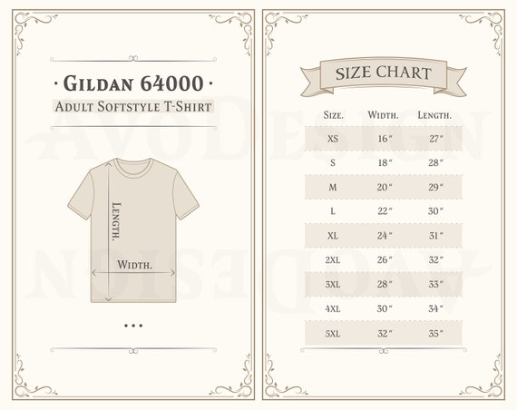 Gildan 64000 Shirt Size Chart, Adult Softstyle T-shirt Size Guide, Unisex  Basic Short Sleeve Tee, Imperial Size Guide, Size Chart in US - Etsy