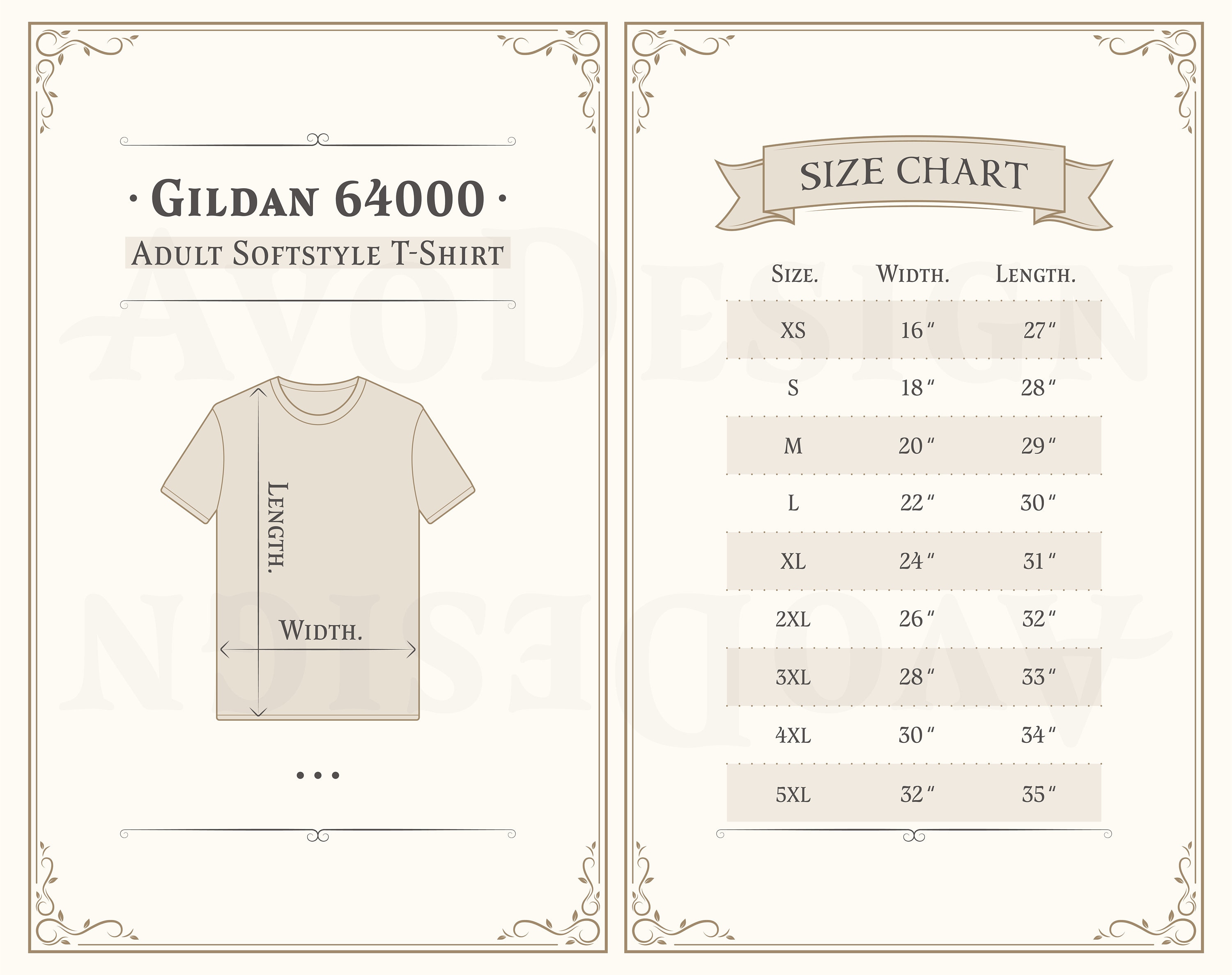 Gildan 64000 Shirt Size Chart, Adult Softstyle T-shirt Size Guide