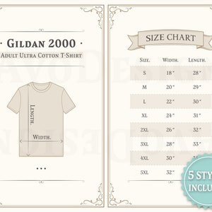 Gildan 2000 shirt Size Chart, Adult Ultra Cotton T-shirt Size Guide, Unisex Ultra Cotton Tee, Imperial(Inch) Size Guide, Size Chart in US