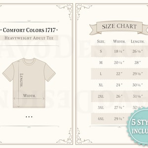 Comfort Colors 1717 Schwergewichts-T-Shirt für Erwachsene, Comfort Colors 1717 Unisex-Garment-Dyed-T-Shirt-Größenübersicht, Imperial (Inch) Size Guide