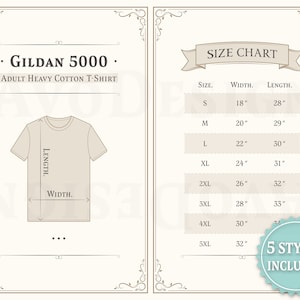 Gildan 5000 shirt Size Chart, Adult Heavy Cotton T-shirt Size Guide, Unisex Heavy Cotton Tee, Imperial(Inch) Size Guide, Size Chart in US