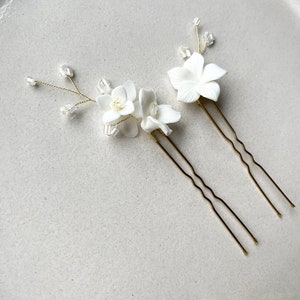 Gold-colored bridal hairpins with ceramic flowers and pearls bridal accessories, for the wedding, for the bridal hairstyle, hair accessories image 9