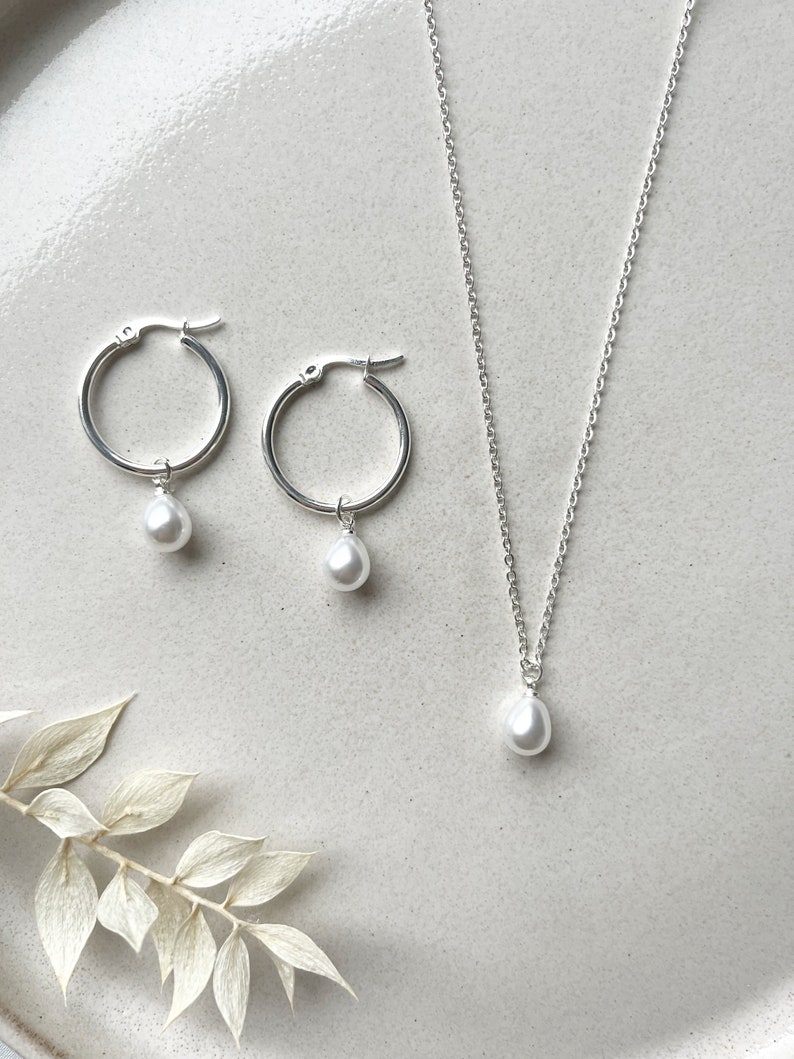 Brautschmuck Set mit Perlen / zur Hochzeit / Perlenohrring, Perlenkette / Geschenk zum Geburtstag, Weihnachten Bild 2