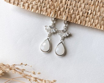 Handmade boho earrings with zirconia fans and silver drop pendant / bridal jewelry / wedding / gift for Christmas, birthday