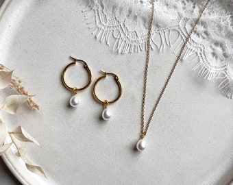 Brautschmuck Set mit Perlen / zur Hochzeit / Perlenohrring, Perlenkette / Geschenk zum Geburtstag, Weihnachten