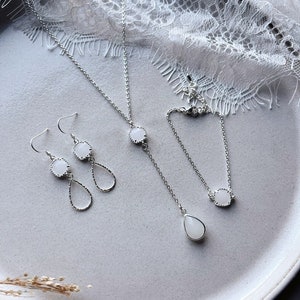 Silver jewelry set with glass pendants in white / as bridal jewelry, for a wedding or in everyday life / gift for Christmas, birthday image 5