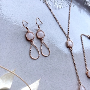 Rose gold jewelry set with glass pendants in cream/as bridal jewelry, for a wedding or in everyday life/gift for Christmas, birthday image 8