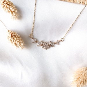 Necklace with zirconia flower pendant / bridal jewelry / wedding / boho / bridesmaid / gift