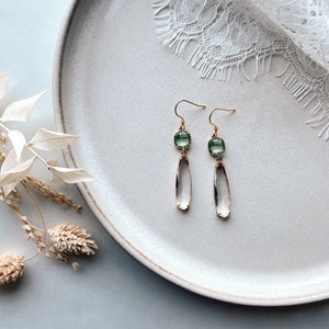 Long earrings with green stone and drop pendant / as a gift for Christmas, birthday / bridal jewelry for a wedding / maid of honor
