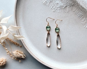 Long earrings with green stone and drop pendant / as a gift for Christmas, birthday / bridal jewelry for a wedding / maid of honor