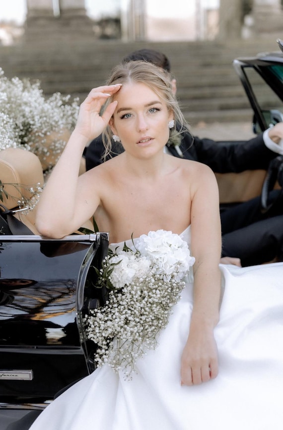 Handmade Bridal Earrings – Sparkling Pearl Stud Earrings – Elegant Wedding  Jewelry
