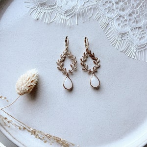 Handmade earrings with leaves and drop pendants / as bridal jewelry / for weddings / gift ideas