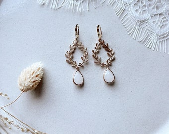 Handmade earrings with leaves and drop pendants / as bridal jewelry / for weddings / gift ideas