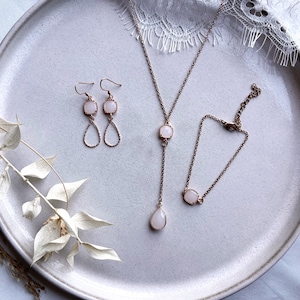 Rose gold jewelry set with glass pendants in cream/as bridal jewelry, for a wedding or in everyday life/gift for Christmas, birthday