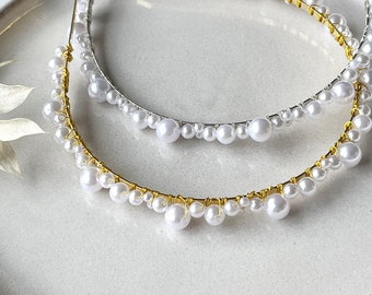 Pearl headband - as bridal jewelry, for wedding, hair jewelry