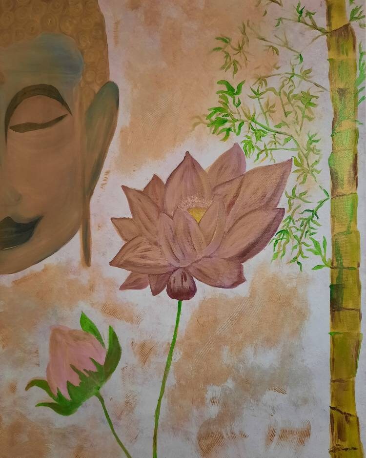 Zen Tableau Bouddha Avec Fleur De Lotus Et Bambou Roseaux Zen Tableau Bouddha Avec Fleur De Lotus Et Bambou Roseaux