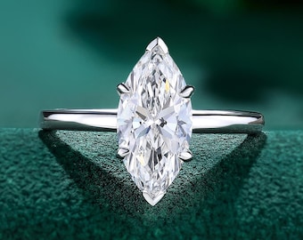 2CT Marquise Cut Lab Diamond Engagement Ring, Solitaire Yellow Gold Ring, Minimalist Classic Lab Grown Diamond Bridal Promise Ring for Women