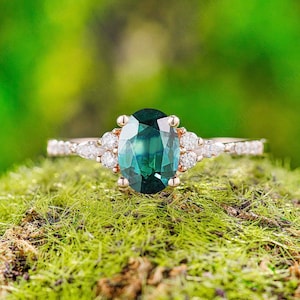 Blau Grün Saphir Verlobungsring Einzigartige Verlobungsring Vintage Verlobungsring Jahrestag Geschenk sie Goldring Art Deco Frauen Moissanite