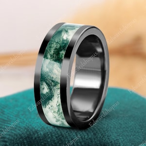 Fede nuziale in agata muschiata, fede nuziale da uomo in oro nero, fede nuziale unica con eternità completa, anelli personalizzati per anniversario da uomo