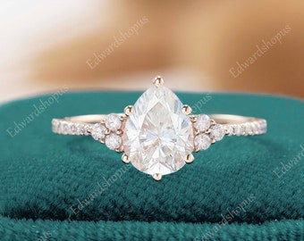 pear shaped moissanite Engagement Ring  vintage engagement ring Rose gold Women Antique art deco Bridal diamond Unique half eternity gift