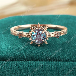 unique alexandrite engagement ring vintage rose gold engagement ring women art deco alexandrite wedding ring anniversary gift for her