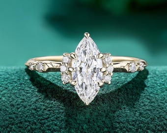 Marquise Lab Diamond Engagement Ring IGI Certified, vintage women ring, Solid Gold Design Bridal Jewelry