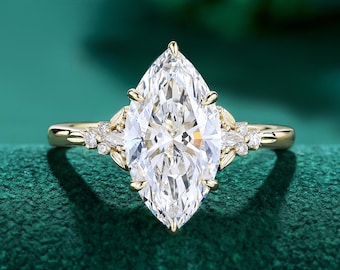 2CT Marquise Cut Lab Diamond Engagement Ring, Leaf Setting Yellow Gold Ring, Nature Inspired Lab Grown Diamond Bridal Promise Ring for Women