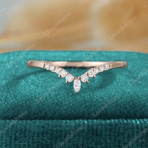 moissanite wedding band women Vintage Curved wedding band half eternity rose gold marquise cut Stacking diamond Bridal band gift for her