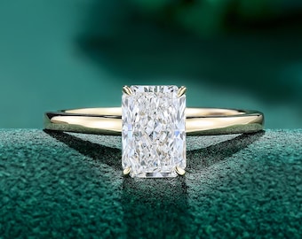 2CT Lab Diamond Engagement Ring, Solitaire Yellow Gold Ring, Minimalist Classic Lab Grown Diamond Bridal Promise Ring for Women
