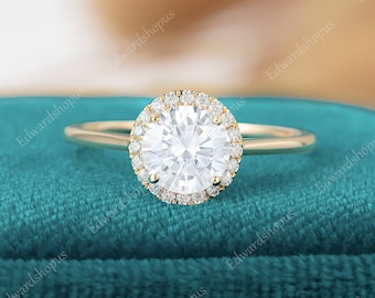 moissanite Engagement ring Vintage halo Unique women moissanite rose Gold ring cluster Art Deco Diamond for women Anniversary gift for her