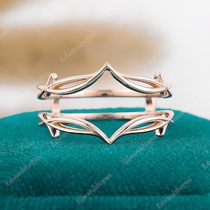 Vintage Double Curved Wedding Band Rose Gold Enhancer Stacking Matching Promise Wedding Rings Women Unique Branch Design Handmade Jewelry