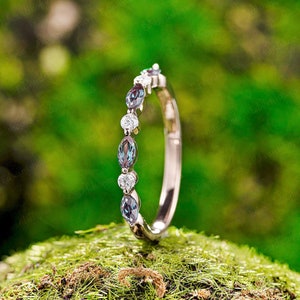 Alexandrite trouwring vrouwen vintage moissaniet halve eeuwigheid roségouden marquise geslepen trouwring match stapelen diamanten band cadeau voor haar