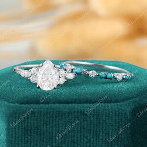 moissanite engagement ring set vintage Pear shaped women rose gold marquise cut unique diamond wedding ring Bridal anniversary art deco ring