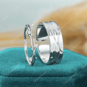 Couples Ring Set For Men and Women moissanite wedding ring set men open wedding band Vintage Diamond white gold Matching Anniversary