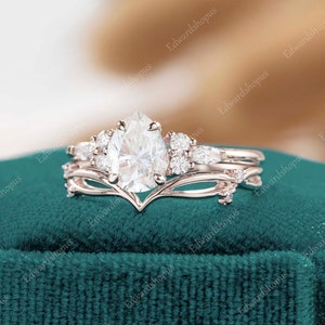 Vintage Moissanite Engagement Ring Set Pear Shaped Women Rose - Etsy
