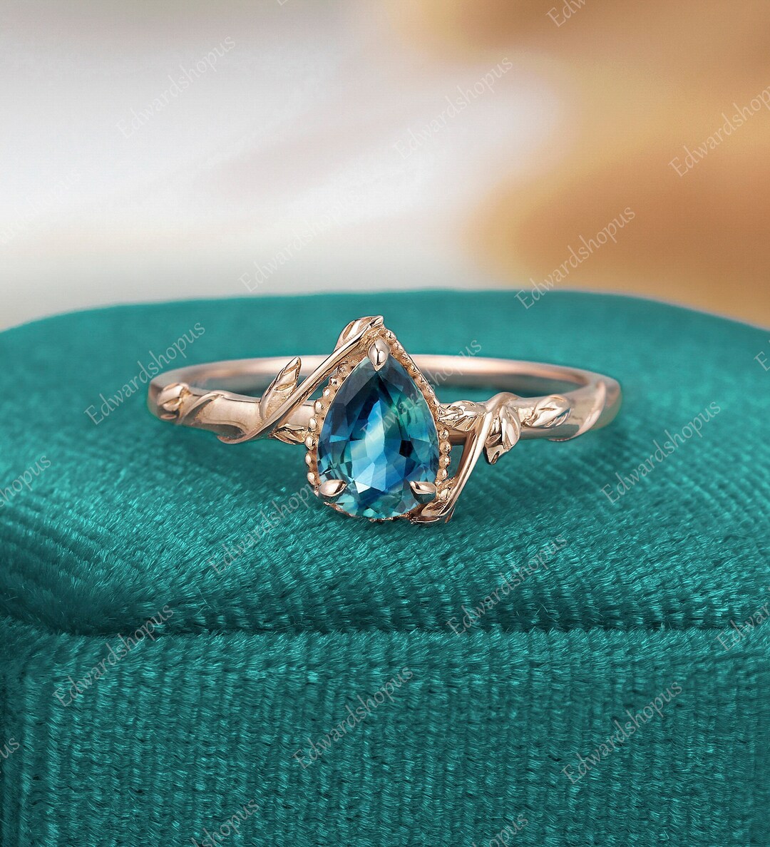 Teal Sapphire Engagement Ring Blue Green Sapphire Ring Etsy