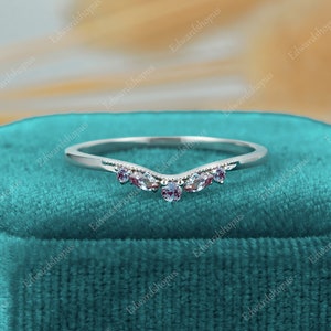gebogen alexandriet trouwring vrouwen vintage moissaniet halve eeuwigheid witgoud marquise geslepen band match stapelen diamanten band cadeau voor haar