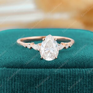 pear shaped moissanite Engagement Ring vintage ring Rose gold Women pear shaped Antique art deco Bridal diamond Unique half eternity gift