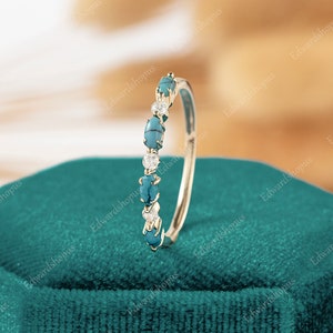 turquoise wedding band women Vintage moissanite half eternity yellow gold marquise cut wedding band match Stacking diamond band gift for her