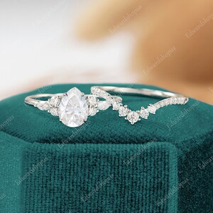 moissanite engagement ring set vintage Pear shaped women rose gold marquise cut unique diamond wedding ring Bridal anniversary art deco ring