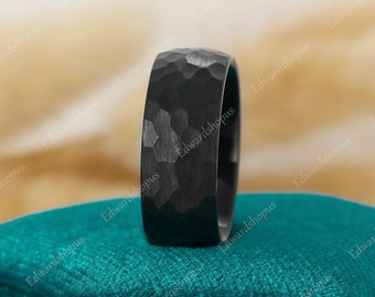 TUTISS Anelli In Tungsteno Martellato Argento/nero Da 8 Mm