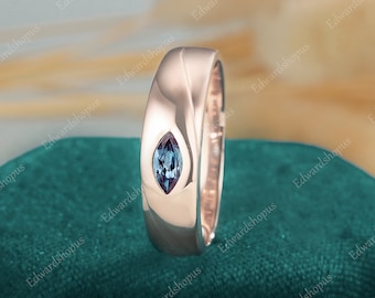 Herren Trauring Vintage Trauring Alexandrit Trauring Marquiseschnitt Trauring roségold Verlobungsring Passendes Geschenk zum Jahrestag
