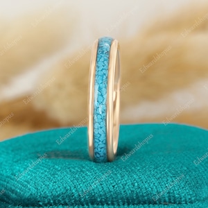 Tungsten wedding band, Rose Gold with Crushed Turquoise Wedding Band, 4mm Turquoise Ring Mens Wedding Band Tungsten Ring