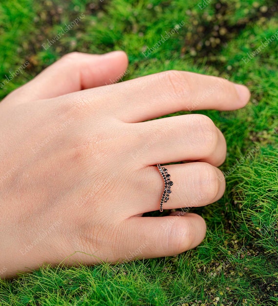 Black Diamond Curved Wedding Band Women Vintage Half Eternity - Etsy Norway