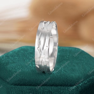 men wedding band Vintage comfort fit wedding band white gold wedding band match Stacking leaf wedding band 14k gold ring anniversary gift